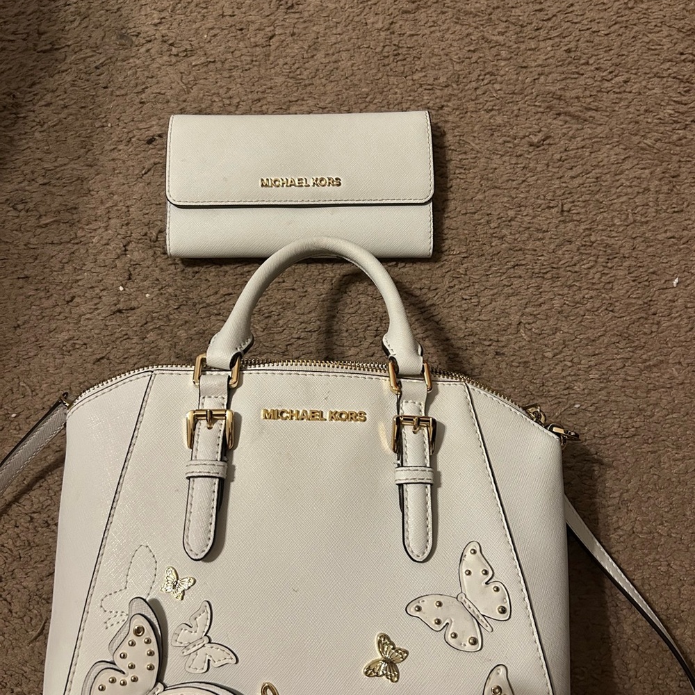 Michael Kors Cream Butterfly Satchel and Wallet